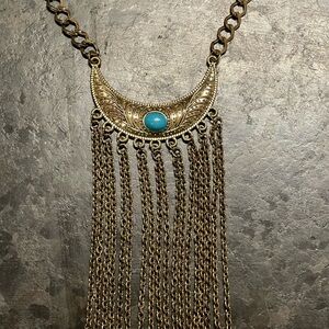 Gold and Turquoise Fringe Necklace
